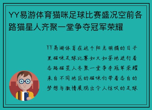 YY易游体育猫咪足球比赛盛况空前各路猫星人齐聚一堂争夺冠军荣耀
